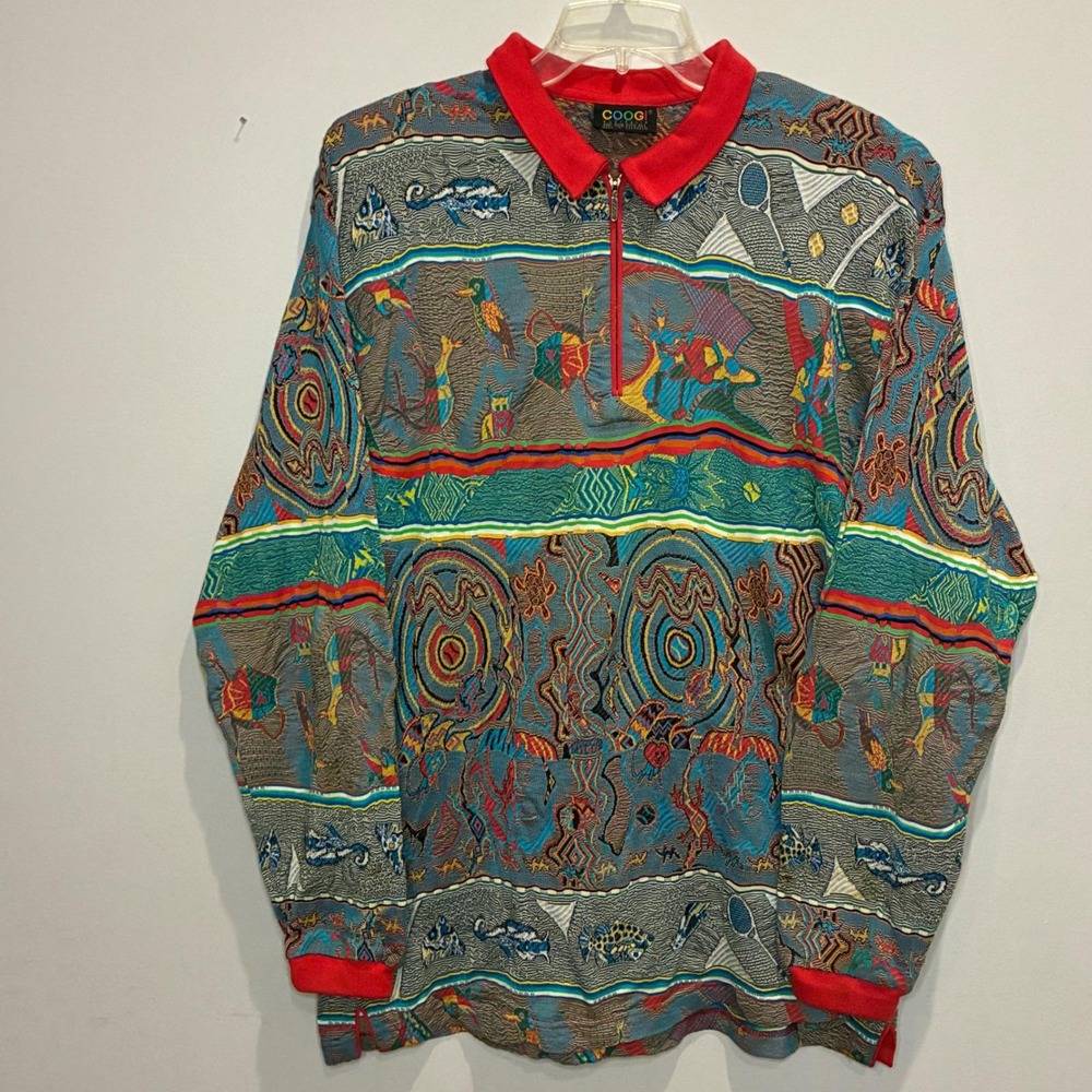 90's‎ COOGI Australia 3D Knit Half Zip Pullover Long Sleeve Polo One Size Retro